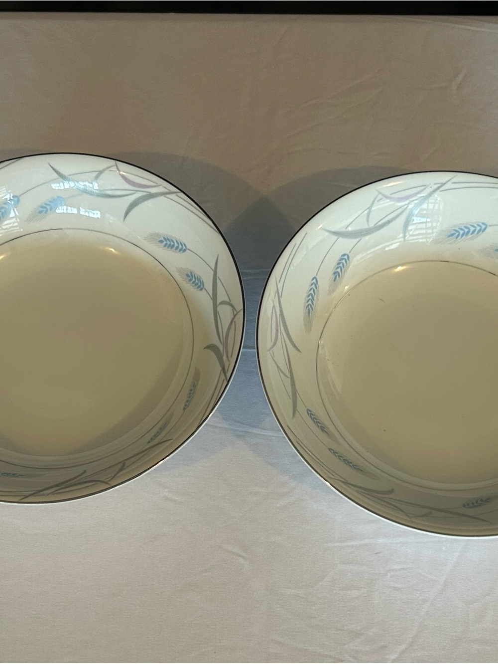 Valmont Cream Ceramic Serving Bowls with Blue & Gray Leaf Motif - Set of 2